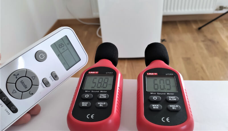 Pomiar dźwięku w trybie sleep, klimatyzator przenośny Whirlpool PACW29COL