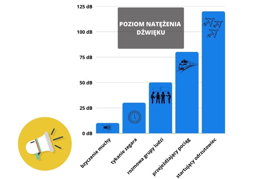 wykres przedstawiający poziom natężenia dźwięku