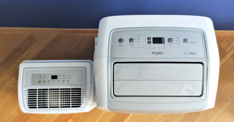 Osuszacz powietrza Warmtec OTD-35 i klimatyzator przenośny Whirlpool PACW29COL