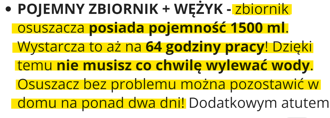 Opis produktu - mala wydajnosc jako zaleta